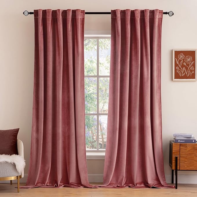 MIULEE Velvet Curtains 96 inches 2 Panels - Luxury Blackout Curtains for Bedroom Living Room Thermal Insulated Super Soft Window Drapes Rod Pocket & Back Tab, Dusty Rose Pink, W52 x L96 inches