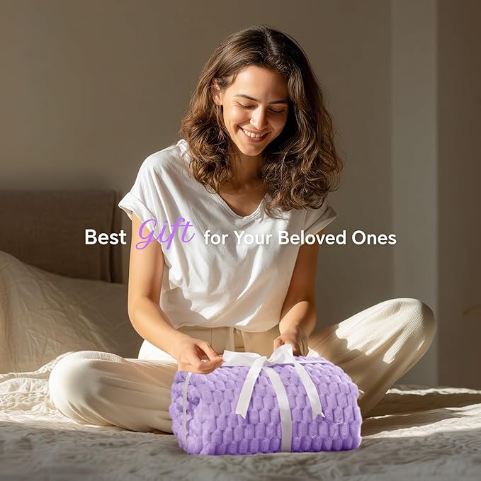 BEDELITE Fleece Throw Blanket for Couch & Bed - 3D Jacquard Decorative Lavender Blanket, Super Soft and Cozy Warm Fuzzy Blanket All Seasons Suitable, 50x60Inches