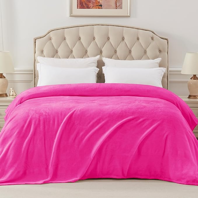 Exclusivo Mezcla Fleece Blankets Queen Size for Bed, Super Soft and Warm, All Season, Cozy, Plush, Lightweight, 90x90 Inches, Hot Pink
