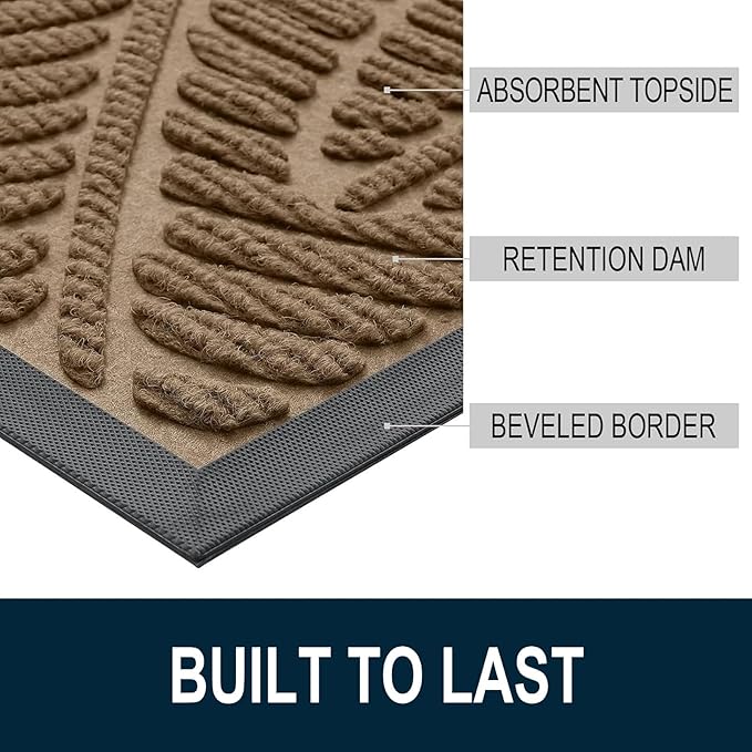 Colorxy Waterproof Doormat, Sturdy Natural Rubber Front Indoor Mat, Non Slip Low Profile Outdoor Door Mat, Stain and Fade Resistant Floor Mats, Easy Clean Patio Entry Mat, 59''x36'', Light Brown