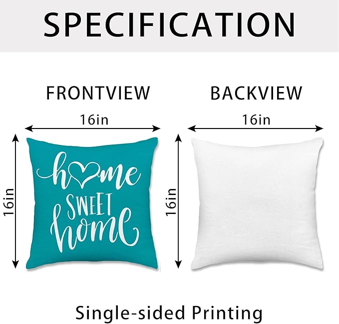 Hexagram Geometric Teal Pillow Covers 16x16 Set of 4, Decorative Outdoor Boho Modern Throw Pillow Covers, Home Sweet Home Farmhouse Cushion Case for Couch Sofa Bedroom Indoor Decor(No Insert)