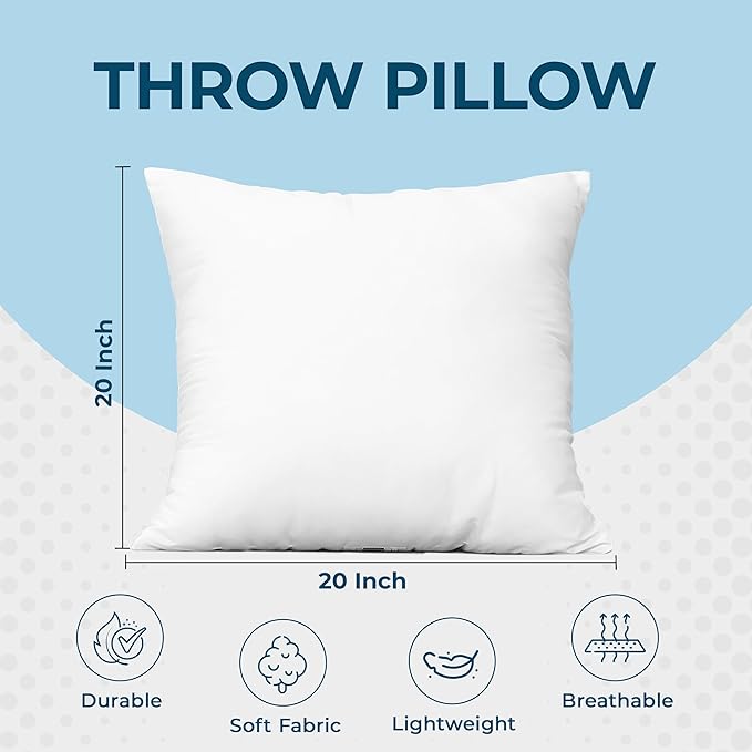 Utopia Bedding Throw Pillows (Set of 4, White) – 20 x 20 Inches Down Alternative Pillows for Bed, Sofa, and Couch - Fluffy Decorative Stuffer Pillow for Indoors & Outdoors