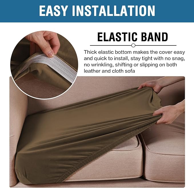 H.VERSAILTEX Velvet Stretch Couch Cushion Cover Plush Cushion Slipcover for Chair Loveseat Sofa Cushion Furniture Protector Seat Cushion Sofa Cover (3 Piece Sofa Cushion Covers, Bronze Brown)
