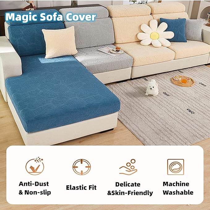 Couch Cushion Covers for Sofa Couch Covers Wear-Resistant Universal Sofa Cover Washable Stretch for Sectional Slipcovers (Texture-Blue,Large Double Seat Cover)