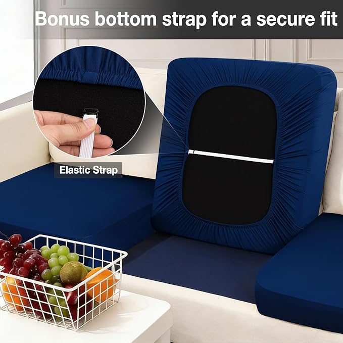 hyha 14Pcs Patio Cushion Covers, Stretch Outdoor Couch Cushion Covers Replacement, Washable Outdoor Chair/Sofa Slipcovers for Patio Furniture Cushions Protector with Elastic Bottom(Navy,Cover Only)
