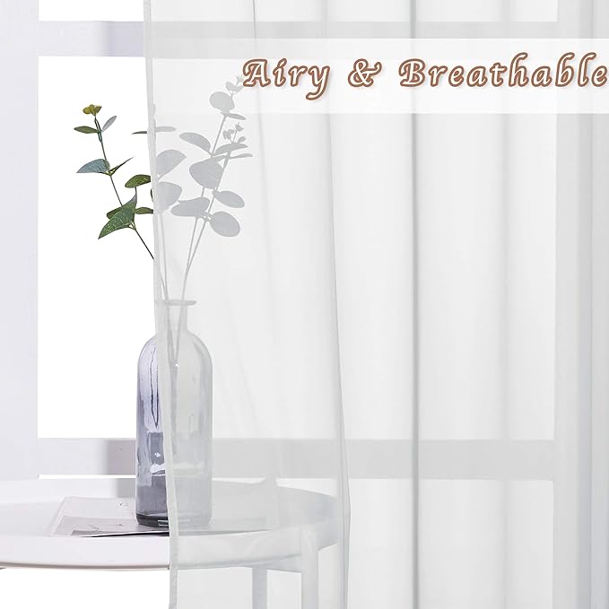 NICETOWN Sheer Curtains 63 Long - Ring Top Solid Voile Window Draperies for Bedroom/Home Decor/Kitchen/Living (Light Gray, Set of 2, W54 x L63 Inches)