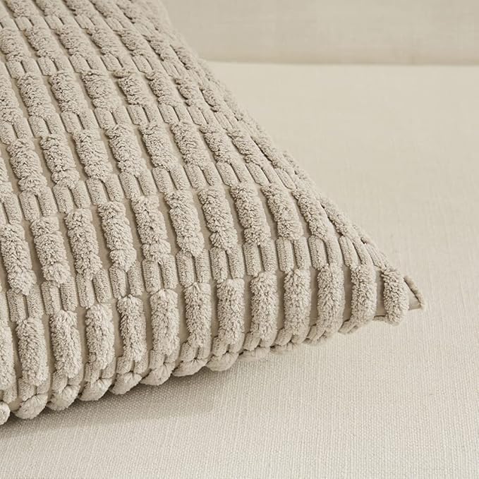 Fancy Homi 4 Packs Taupe Decorative Throw Pillow Covers 24x24 Inch for Living Room Couch Bed, Rustic Modern Farmhouse Boho Home Decor, Soft Plush Corduroy Cute Square Accent Cushion Case 60x60 cm