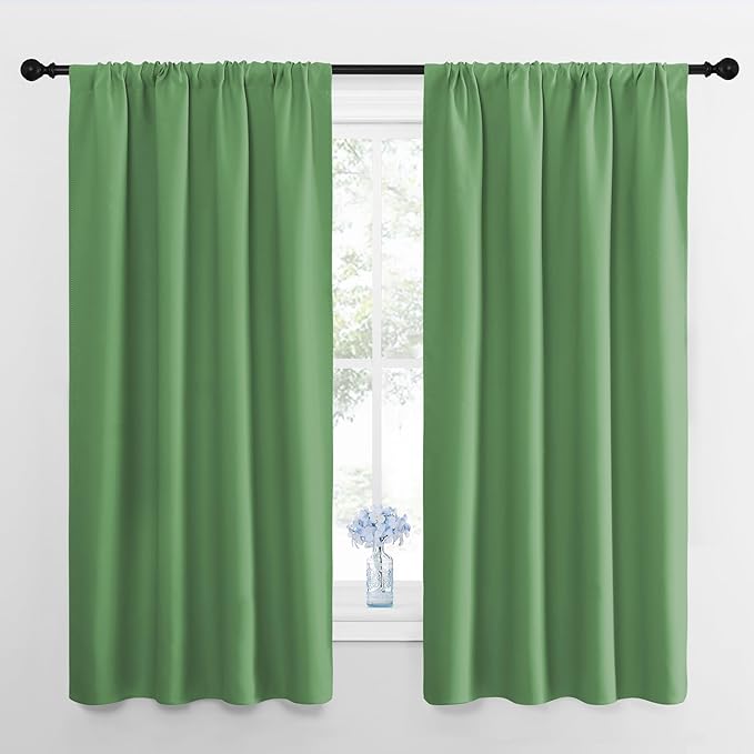 NICETOWN Bedroom Curtains Blackout Draperies, Froest Green, 1 Pair, 34-inch W x 63-inch L, Home Decorations Thermal Insulated Solid Pole Top Blackout Drapes for Living Room