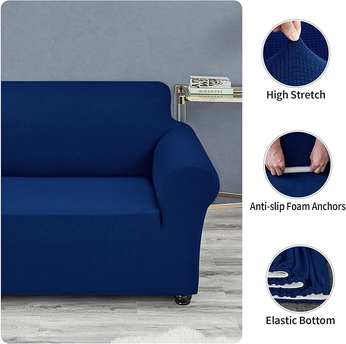 Joccun Stretch Couch Cover Slipcovers, 1-Piece Sofa Covers for 3 Cushion Couch Spandex Jacquard Washable Furniture Protector Cover for Living Room,Kids,Pets(Sofa,Classic Blue)