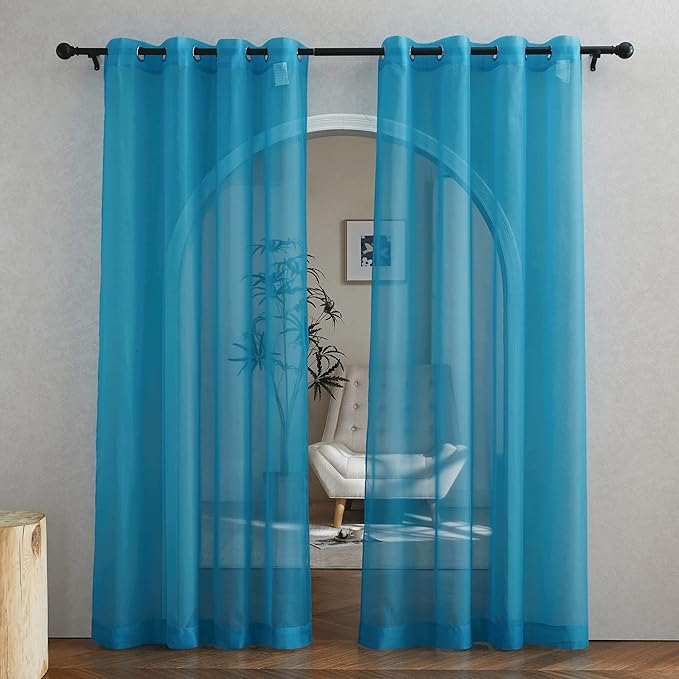 NICETOWN Bedroom Curtains for Windows 84 inch Length, Grommet Casual Voile Sheer with Light Filtering Drapes Airy & Elegant for Nursery/Living Room, Teal, Set of 2, W54 x L84