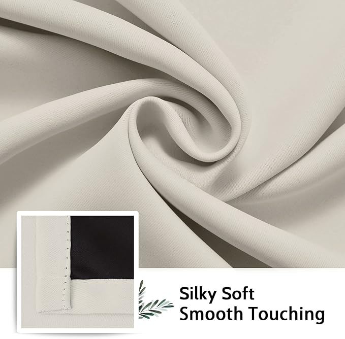 SimpleHome 100% Blackout Curtains for Bedroom,Thermal Insulated Grommet Window Drapes Room Darkening Cream Curtains for Living Room with Black Back,42 x 84 Inch,2 Panels
