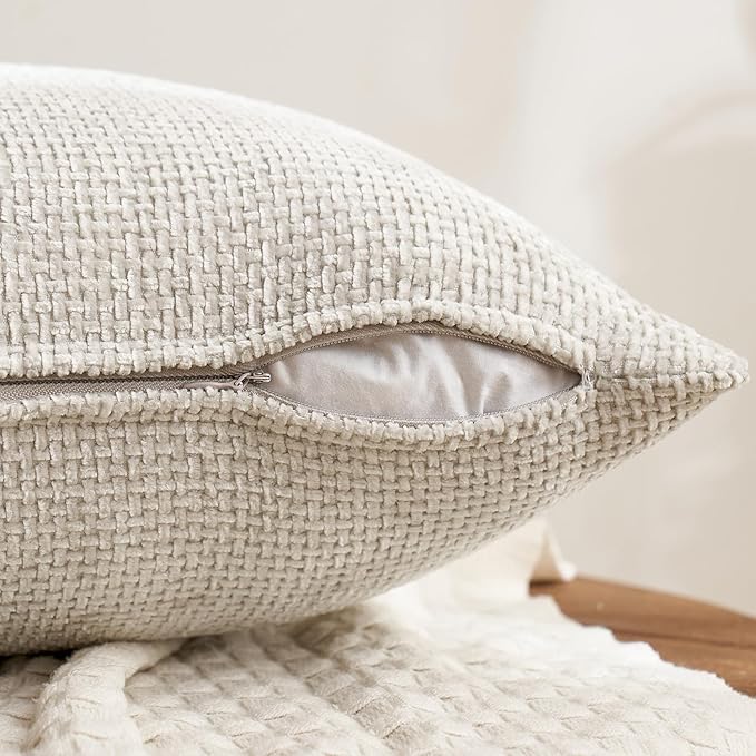 MIULEE Pack of 4 Couch Throw Pillow Covers 16x16 Inch Cream Soft Decorative Chenille Pillow Covers Farmhouse Accent Cushion Covers for Boho Spring Home Decor Sofa Bedroom Living Room