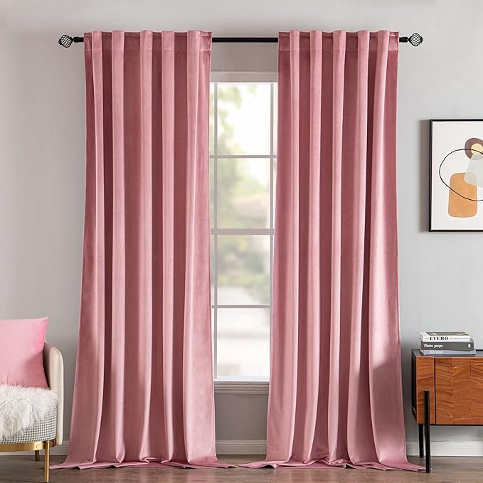 MIULEE Velvet Curtains 96 inches 2 Panels - Luxury Blackout Curtains for Girls Bedroom Nursery Living Room Thermal Insulated Super Soft Window Drapes Rod Pocket & Back Tab, Blush Pink, W52 x L96 inch