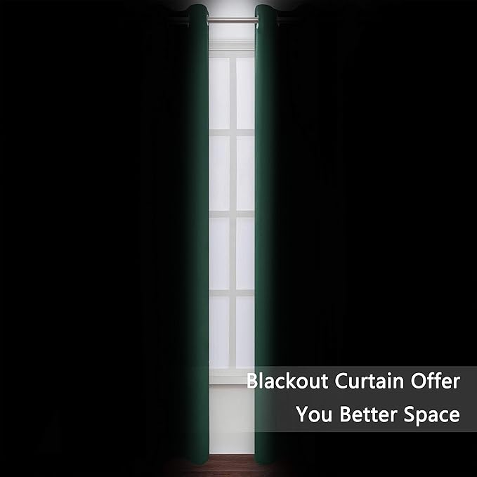 LEMOMO Blackout Curtains 66 x 84 inch/Dark Green Curtains Set of 2 Panels/Thermal Insulated Room Darkening Bedroom Curtains