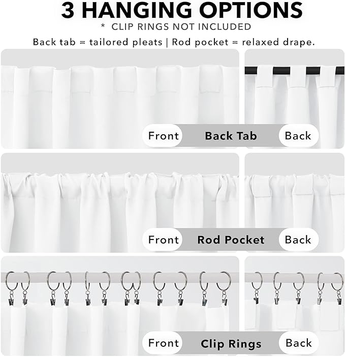 Deconovo Room Darkening Curtains, Thermal Insulated Noise-Reducing Window Panels for Bedroom, Living Room and Home Office, 2 Panels, Pure White, 52W x 63L Inch