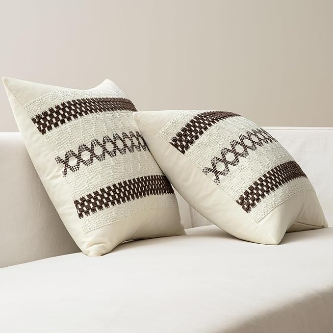 MIULEE Set of 2 Dark Brown Boho Decorative Pillow Covers 20x20 Inch Farmhouse Rustic Couch Throw Pillows Modern Spring Cotton Cushion Covers Retro Cute Macrame Woven Home Decor for Bed Sofa Chair
