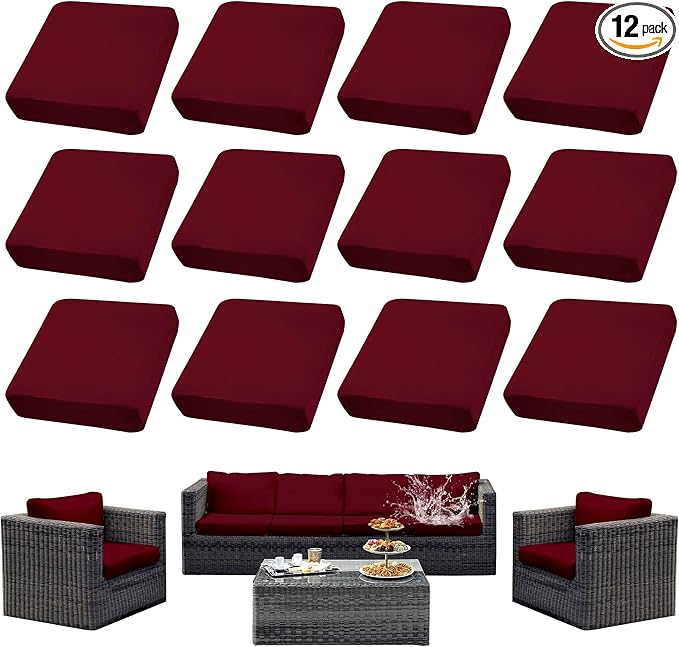 Outdoor Cushion Covers Set,12PCS Patio Furniture Couch Seat Slipcovers, Replacement for Sofa Sectional Chair(Cover，Only)