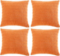 Fancy Homi 4 Packs Orange Fall Decorative Throw Pillow Covers 16x16 Inch for Couch Living Room Bed Sofa, Halloween Pumpkin Autumn Home Decor, Soft Cute Plush Corduroy Striped Cushion Case 40x40 CM