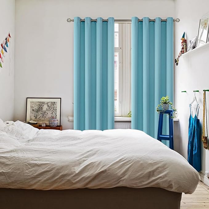 BGment Blackout Curtains - Grommet Thermal Insulated Room Darkening Bedroom and Living Room Curtains, Set of 2 Panels (52 x 95 Inch, Aqua)