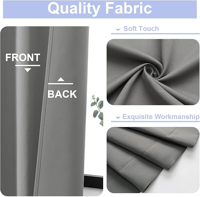 Simplebrand Ava Light Grey Blackout Curtains for Bedroom 90 Inches Long 2 Panels Set, Solid Privacy Energy Saving Living Room Window Treatment Curtains Blackout Drapes, W50 x L90 Inch, Light Grey