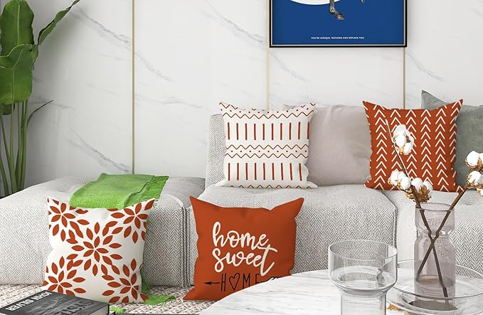 YCOLL Fall Pillow Covers 20x20 Set of 4, Modern Sofa Throw Pillow Cover for Fall Decor, Decorative Outdoor Linen Fabric Pillow Case for Couch Bed Car, Burnt Orange