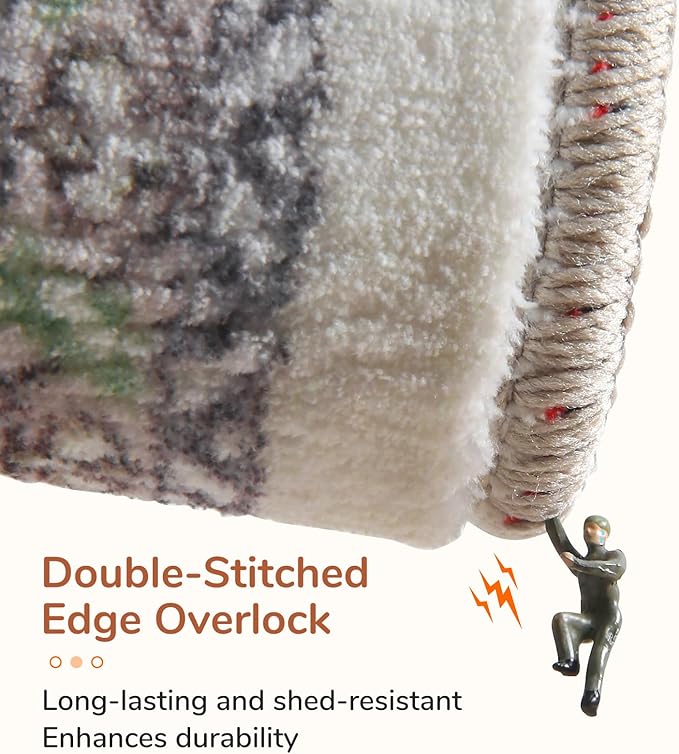 OPPODREAM Soft Throw Rugs 2x3, Small Washable Entryway Rugs 2 x 3 with Non Slip Backing, Low-Pile Faux Cashmere 2 x 3 Carpet, Purple & Green & Cream