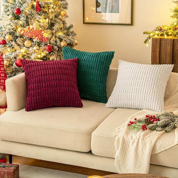 MIULEE Pack of 2 Corduroy Decorative Euro Sham Throw Pillow Covers 24x24 Inch Soft Boho Striped Pillow Covers Modern Farmhouse Home Decor for Sofa Living Room Couch Bed Pure White