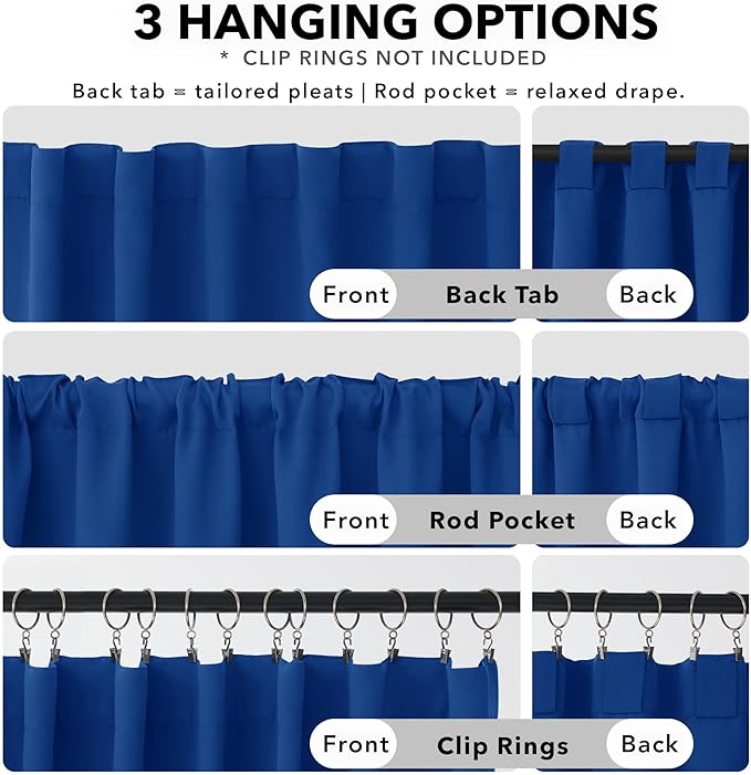 Deconovo Blackout Curtains Back Tab and Rod Pocket Thermal Insulated Room Darkening Curtains for Living Room 52Wx108L Inch Royal Blue 2 Panels