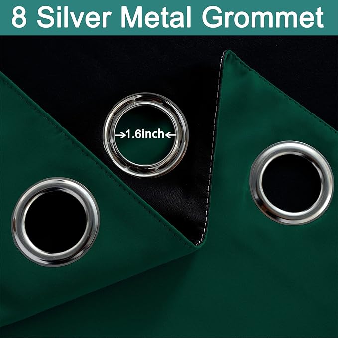 Yakamok 96 Inch Length 100% Blackout Curtains for Bedroom, 2 Thick Layers Thermal Insulated Grommet Total Blackout Drapes with Black Liner for Living Room(52Wx96L,Dark Green, 2 Panels)