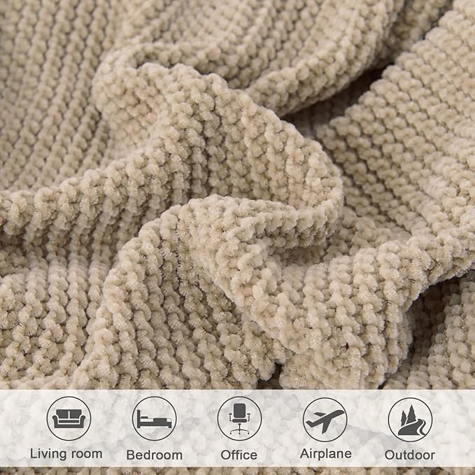 lifein Throw Blanket for Couch, Soft Boho Decor Bed Throw,Cozy Beige Knitted Chenille Small Farmhouse Lightweight Throw (Beige,60 * 80")