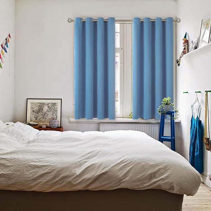 BGment Blackout Curtains for Bedroom - Grommet Thermal Insulated Room Darkening Curtains for Living Room, Set of 2 Panels (52 x 45 Inch, Faded Denim)