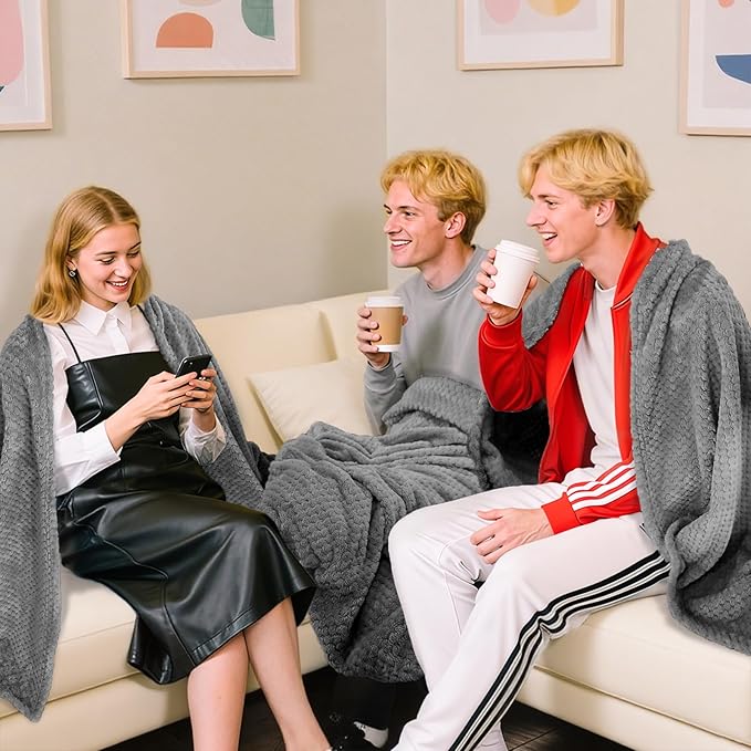4 Pack Fleece Throw Blankets 50x60 Inches - Oeko-Tex Certified 100, 270 GSM Ultra Soft Plush for Bed, Couch and Cozy Gifts. 3D Waffle Texture, No Shedding No Pilling All Season (Dark Gray)