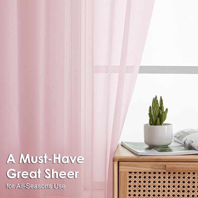 OVZME Blush Pink Sheer Curtains 72 Inches Long 2 Panels - Soft Light Filtering Window Sheer Panels for Living Room/Bedroom, Top Dual Rod Pocket, 1 Pair, Each 42Wx72L Inches