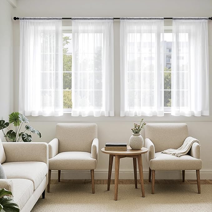 MIULEE White Sheer Curtains 63 Inches Long, 4 Panels Set, Light Filtering Rod Pocket Voile Drapes for Living Room and Bedroom, Airy Soft Fabric Window Treatments, 42 x 63 Inches