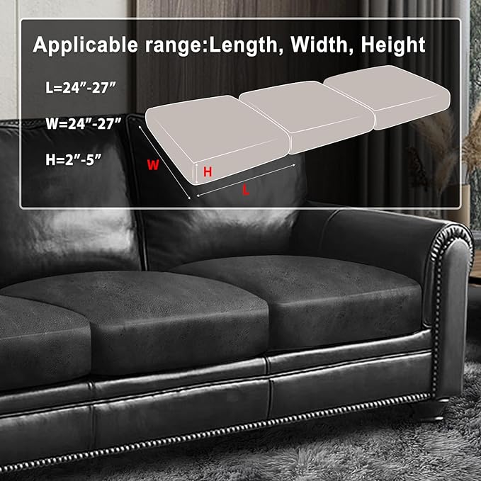 Leather Look Couch Cushion Covers Sofa Seat Slipcovers Sets Couches Furniture Protector for Sectional Armchair Loveseat Pets Kids Stretch Spandex Fabric (3 Cushion Sofa, Dark Grey)