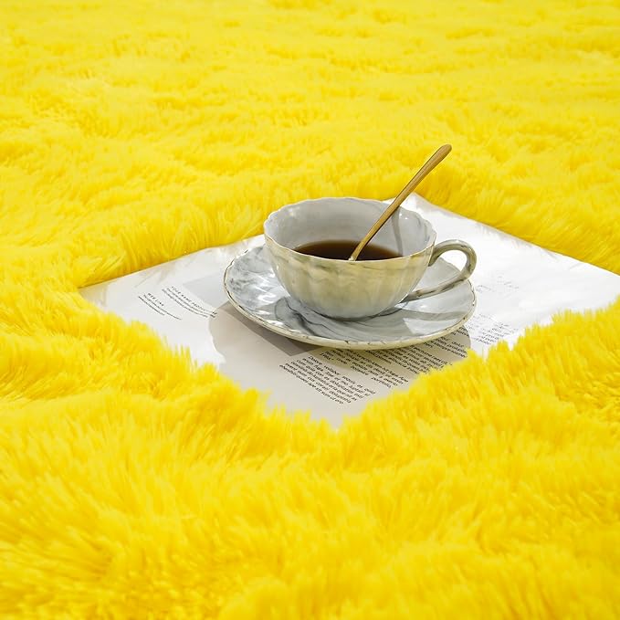 Amearea Premium Soft Fluffy Rug Modern Shag Carpet, 9x12 Feet, Fuzzy Shaggy Rugs for Bedroom Living Room Teen Apartment Decor, Comfortable Indoor Furry Dorm Carpets, Yellow