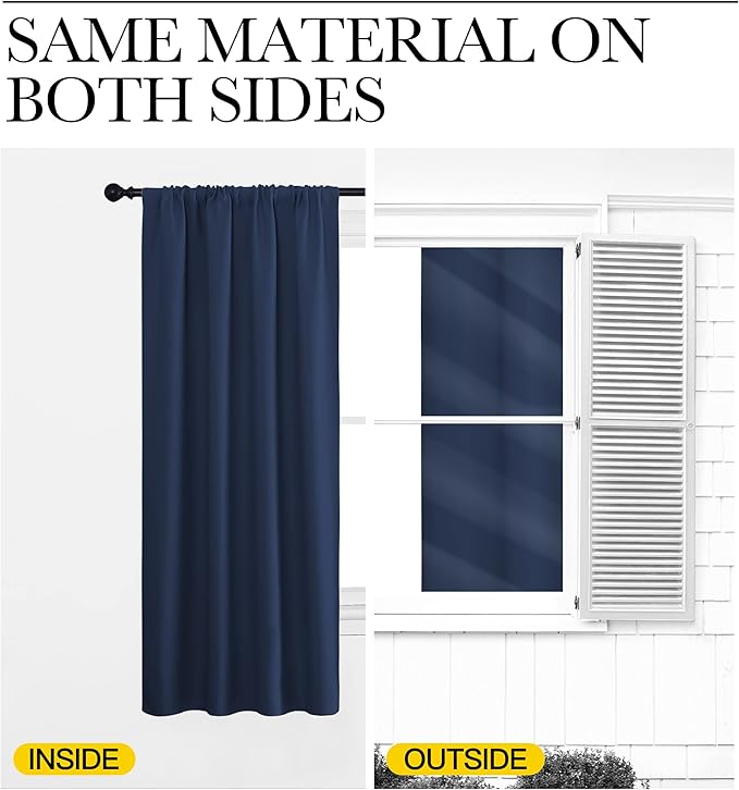 NICETOWN RV Blackout Curtains for Camper Windows, Kitchen Curtains, Short Blackout Curtains & Drapes, Thermal Insulated Rod Pocket Window Treatment Draperies for Nursery (Navy, 29" x 30", Set of 2)
