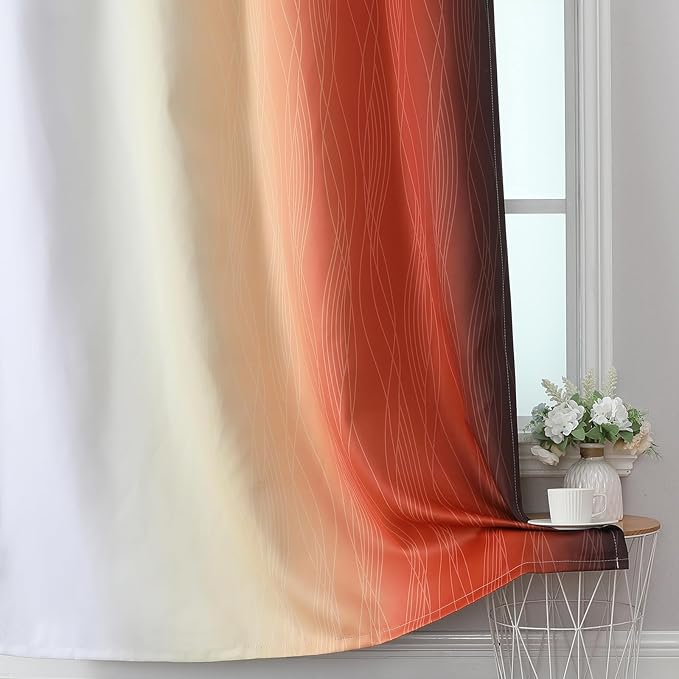 Estelar Textiler Burnt Orange and Greyish White Ombre Blackout Curtains 84 Inch Long for Living Room, Energy Saving Thermal Insulated Room Darkening Grommet Window Drapes for Bedroom,52Wx84L,2 Panels