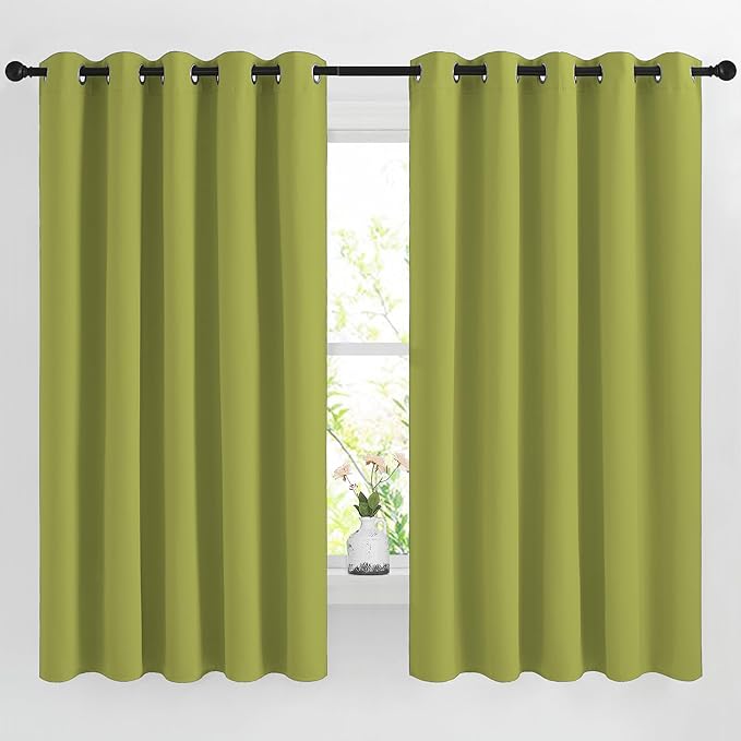 NICETOWN Room Darkening Draperies Curtains Panels - Window Treatment Thermal Insulated Solid Grommet Room Darkening Curtains/Panels/Drapes for Bedroom (Fresh Green, Set of 2, 66 by 66 Inch)
