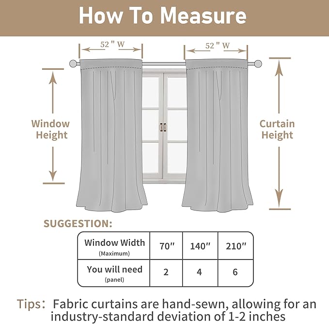LAMIT Linen Curtains 68 Inch Length 2 Panels, Light Filtering Panels Back Tab and Rod Pocket Neutral Drapes for Bedroom/Window/Living Room, Taupe, 52 x 68 Inch