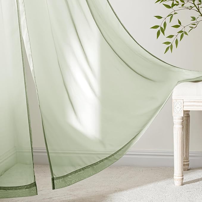MIULEE Sage Green Sheer Curtains 84 Inches Long, 4 Panels Set, Light Filtering Rod Pocket Voile Drapes Window Treatments, Semi Transparent Airy Fabric for Bedroom and Living Room, 42 x 84 Inches