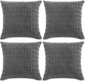 Fancy Homi 4 Packs Dark Grey Decorative Throw Pillow Covers 24x24 Inch for Couch Bed, Rustic Modern Farmhouse Boho Home Decor, Soft Plush Corduroy Gray Cute Square Accent Cushion Case 60x60 cm