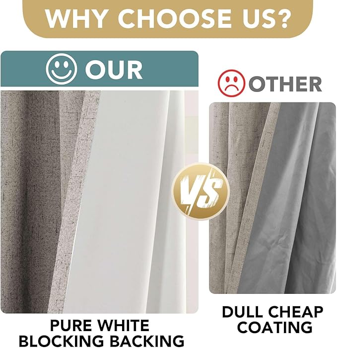 H.VERSAILTEX Primitive Linen Curtains 100% Blackout Curtain Drapes Burlap Fabric Curtains with White Thermal Insulated Liner, Grommet Top Drapes Living Room/Bedroom (2 Panels, 42 x 63 Inch, Stone)