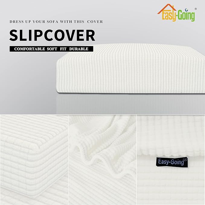 Easy-Going Stretch Cushion Cover Sofa Cushion Furniture Protector Sofa Seat Sofa Slipcover Sofa Cover Soft Flexibility with Elastic Bottom (Sofa Cushion, Cream)