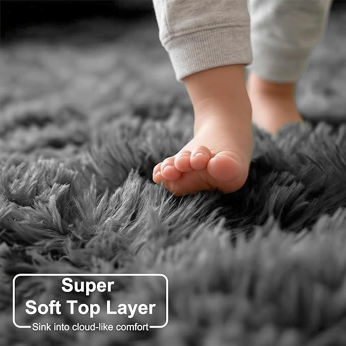Amdrebio Grey Round Area Rugs 7Ft for Living Room, Large Shag Fluffy Circle Rug for Bedroom, Big Soft Thick Plush Carpet for Kids Room, Modern Furry Fuzzy Circular Gray Rug for Classroom Apartment
