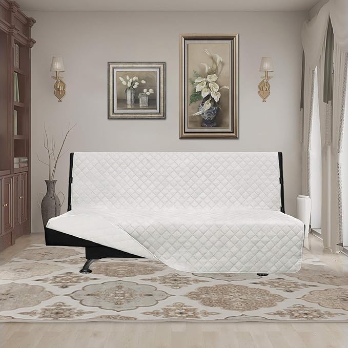 Easy-Going Futon Sofa Slipcover - Reversible Armless Couch Cover - Water Resistant - Pets & Kids (Ivory/Ivory)