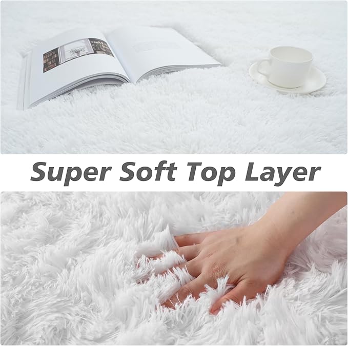 Rugs for Living Room 5x8, Alfombras para Salas Fluffy Shag Large Fuzzy Plush Soft Area Rug, Shaggy Carpets for Bedroom, Kids Boys Girls Home Decor Aesthetic(5 x 8, White)