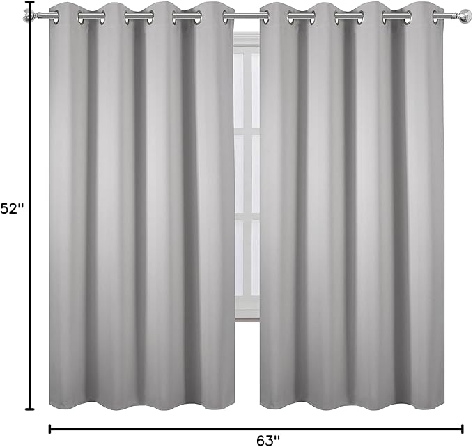 LEMOMO Light Grey Blackout Curtains 52 x 63 Inch Length/Set of 2 Curtain Panels/Thermal Insulated Room Darkening Blackout Curtains for Bedroom