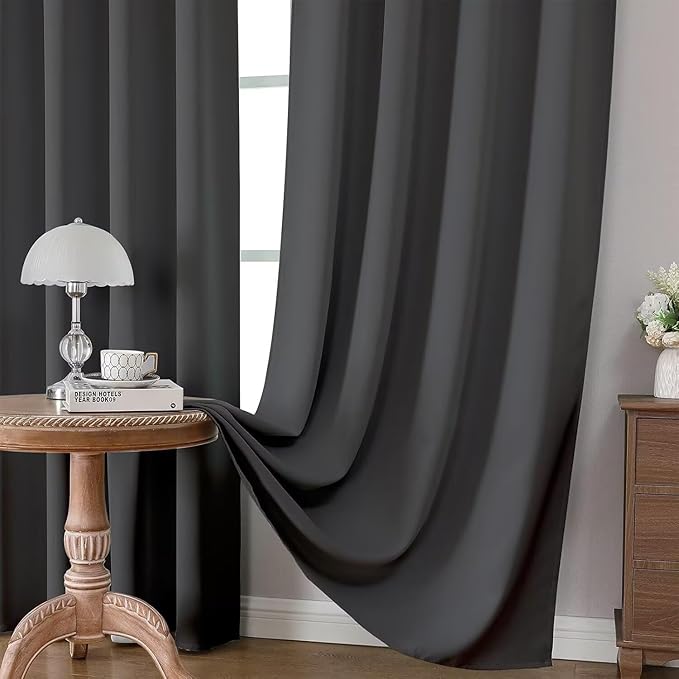 Joydeco Blackout Curtains 63 Inch Length 2 Panels Set, Thermal Insulated Long Curtains& Drapes 2 Burg, Room Darkening Grommet Drapes for Bedroom Living Room Window (Grey, W52 x L63 Inch)