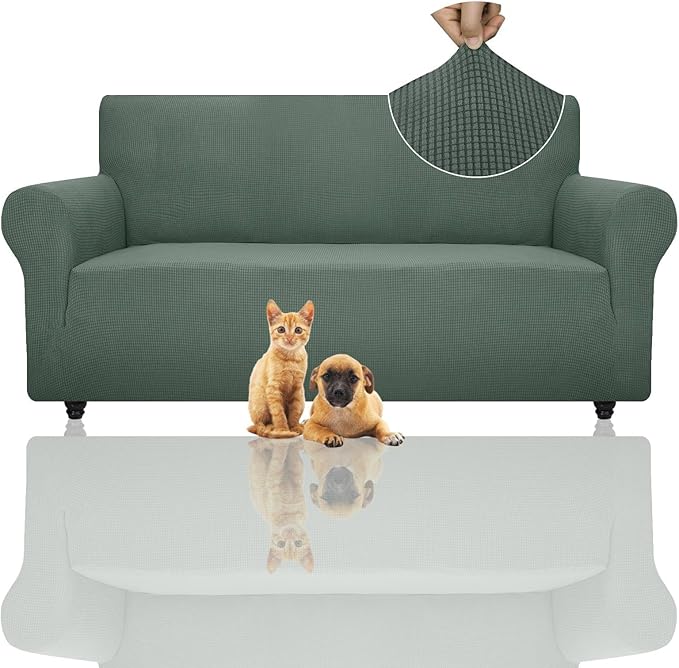 ZNSAYOTX Super Stretch Couch Cover (72"-92") Universal Sofa Covers with Elastic Bottom, Dog Cat Pets Friendly Washable Furniture Protector Fitted Sofa Slipcovers Stay in Place (Pea Green, Sofa)
